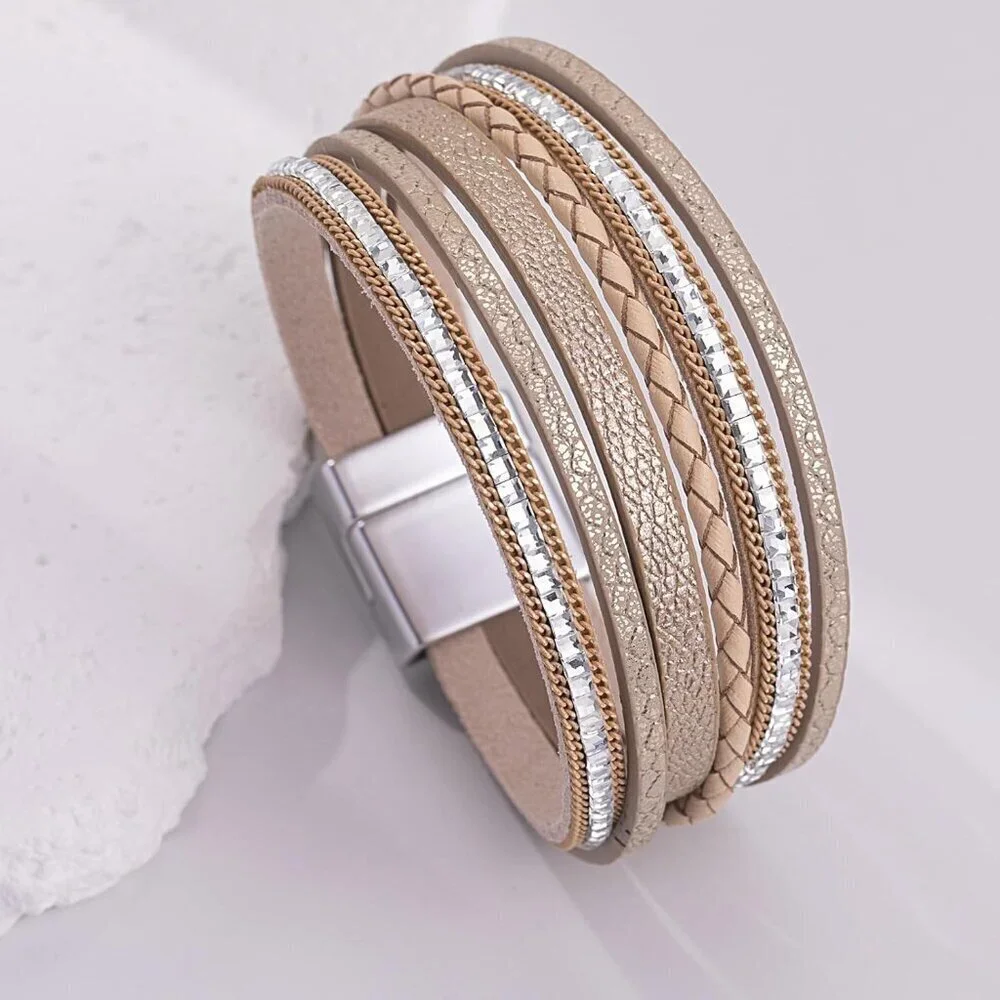 Boho Leather Wrap Bracelet Layered Magnetic Clasp Bohemian Jewelry Gifts